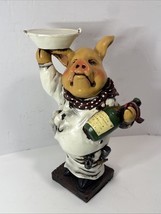 Vintage Decorative Pig French Bistro Chef Statue Resin Wine Bottle Borde... - $44.54