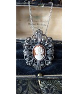 Antique Vintage 1930-s Sterling Silver 925 Large Cameo Pendant &amp; 20 Inch... - $188.59 CAD