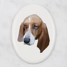 A ceramic tombstone plaque with a Basset Hound dog. Art-Dog geometric dog - £7.83 GBP