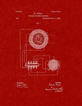 Tesla Dynamic Electric Machine Patent Print - Burgundy Red - £6.35 GBP+