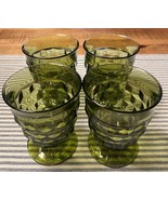 Vintage Set (4) Cubist Avocado Green Indiana Whitehall Footed Tumblers 4... - $47.52 CAD