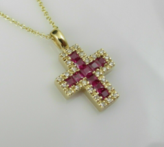 2.30Ct Princess Cut Lab Created Red Ruby Cross Pendant 14K Yellow Gold Plated - £104.62 GBP