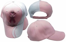 Pink And White Breast Cancer Awareness Pink Ribbon Cap Hat Premium Usa Ship - £14.06 GBP