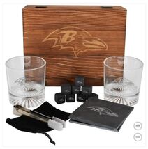 Baltimore Ravens Drinkware Set Glasses Wood Box Coasters Cooling Cubes NFL - €71,12 EUR