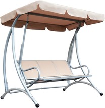 Outsunny 3-Seat Outdoor Porch Swing Chair, Patio Swing Glider With, Beige - $237.99