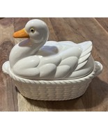 Vintage Japan Lidded Duck Soup Tureen Basket Weave White - $14.00