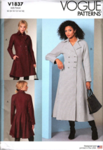 Vogue V1837 Misses 8 to 16 Double Breasted Flared Coat Uncut Sewing Pattern - $23.11