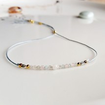 Cord gold gemstone adjustable moonstone rose quartz bracelet,thin silk jewelry,f - £16.47 GBP
