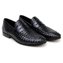 Belvedere Luca Italian Leather Penny Loafer Slip On Shoes Black image 3