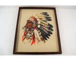 Native American Chief Crewel Embroidery 1970s Vintage Kit Complete Framed - $144.94