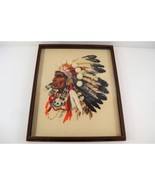 Native American Chief Crewel Embroidery 1970s Vintage Kit Complete Framed - £113.86 GBP