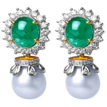 1.28ct Diamond Emerald Pearl 14k Yellow Gold Halloween Wedding Earrings - £988.80 GBP
