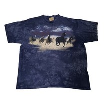 Vintage 90s The Mountain Tie Dye Wild Horses Running T Shirt Blue Sz XL USA - £30.37 GBP