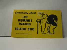 1985 Monopoly Board Game Piece: Life Ins. Matures Community Chest Card - $0.75