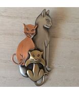 Vintage Tri Color Cat Brooch Pin Silver Copper and Brass Tone 2 7/8” x 1... - $19.79