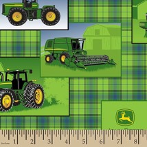 John Deere Sewing Fabric Green Yellow Tractors Pre-Cut 17 x 43 Quilt Clothing - £14.13 GBP