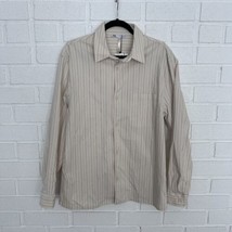Zara Mens Medium Button Up Long Sleeve Vertical Stripe Stretch Large But... - $29.39