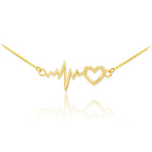 14k Yellow Gold Heart Beat Necklace Nurse Pendantl Patient Doctor Surgery Vitals - £172.56 GBP+