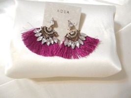 Aqua 2&quot; Antique Gold Tone Jeweled Burgundy Tassel Drop Stud Earrings Y459 $32 - $14.39