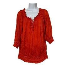 Allison Brittney Women&#39;s 3/4 Sleeved Red V-Neck Elastic Waist Blouse Size L - £14.57 GBP