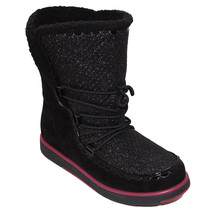 Lands End Girl&#39;s Size US 7, Fleece Lined Cozy Boots, Black Glitter - $35.00