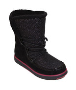 Lands End Girl&#39;s Size US 7, Fleece Lined Cozy Boots, Black Glitter - £27.40 GBP
