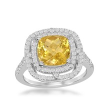 Square Citrine with Double White Topaz Border 2.64cttw Ring - £135.14 GBP