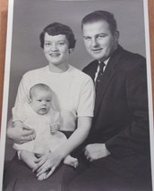 Happy New Parents Posing With New Baby For Portrait 1950s - $3.99