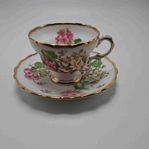 Rosina Teacup And Saucer Set Pink White Floral Gold Trim - $31.93