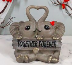 Together Forever Anniversary Elephant Couple With Heart Shaped Trunks St... - $24.99