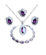 Anyco Jewelry Set 4Pcs Purple Halo Style Zircon 925 Silver Floral - €55,34 EUR