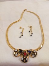 Vintage HJ 18K Gold Filled Chunky Necklace Choker with Dangle Earrings Pierced - £47.48 GBP