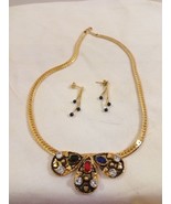 Vintage HJ 18K Gold Filled Chunky Necklace Choker with Dangle Earrings P... - £46.93 GBP