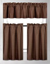 Brown 3PC Set Window Dressing Kitchen Curtain Solid Lined K3 Decor - £15.77 GBP