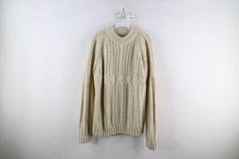 Vtg 70s Streetwear Mens XL Chunky Cable Knit Fisherman Mock Neck Sweater Beige - £69.88 GBP