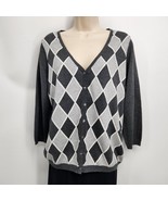 Talbots Button Cardigan Sweater Women&#39;s Size Large 3/4 Sleeves Gray White - £12.45 GBP