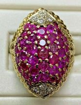 Gorgeous Vintage 14K Yellow Gold Over 3Ct Ruby &amp; Diamond Filigree Cluster Ring - £80.65 GBP
