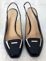 Pollini Women&#39;s Pumps Size 38 US 8 Black White Leather with 3.25&quot; Wooden... - $55.17