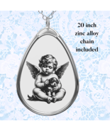 Angel Teardrop Necklace with Puppy – Cherub Pendant Gift for Her, Pet Me... - $36.05 CAD