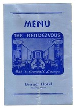The Rendezvous Bar &amp; Cocktail Lounge Menu Grand Hotel Vincennes Indiana 1940&#39;s - £74.05 GBP