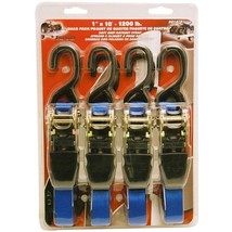  Erickson Blue 1&quot; x 10&quot; Rubber Handle Ratcheting Tie-Down Strap, (Pack of 4) Kit - £48.79 GBP