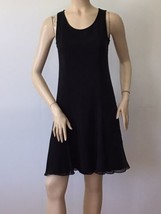Eileen Fisher Sz.PP Black 100% Silk Crepe Scoop Neck Sleeveless Dress - £70.85 GBP