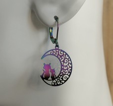 Rainbow Black Cat Stainless Steel Lever Back Earrings - £9.63 GBP