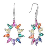 Colorful Zircon Gold Plated Hook Drop Earrings 925 Sterling Silver Cubic... - £41.65 GBP