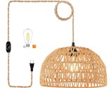 Plug In Pendant Light Rattan Hanging Lights With Plug In Cord Wicker Han... - $68.39