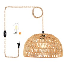 Plug In Pendant Light Rattan Hanging Lights With Plug In Cord Wicker Hanging Lam - £57.53 GBP