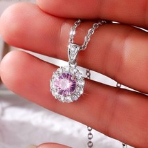 925 Sterling Si1ver 1.50 Ct Round Simulated Pink Sapphire Circle Shape Pendant - £39.87 GBP