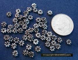 50+ Ant Silver plated 4mm bali style granulation rondell spacer beads FPB006 - £1.54 GBP