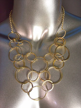 ARTISANAL Urban Anthropologie Mat Gold Rings Bib Drape Necklace Earrings Set - £17.85 GBP