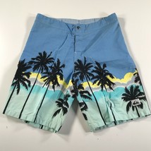 Vintage Quiksilver Shorts Mens 30 Blue Palm Trees Cali Surfing Beach Made In USA - £36.54 GBP
